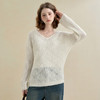 西遇慵懒风镂空钩花V领长袖针织衫女秋季宽松显瘦薄款罩衫V2651167 商品缩略图3