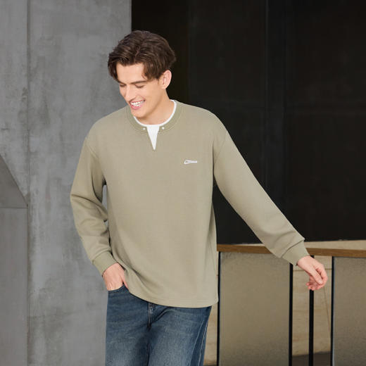 半身缘男装 秋季经典V领假两件高棉柔软舒适T恤253212U01110037 商品图2