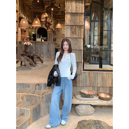 <曾小咸推荐>现货秒杀 ！微信超特价！复古纹理宽直筒牛仔裤 日常199.99 立减100 秒杀99.99！！ 商品图2