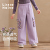 【云优选】Little Naive女童休闲裤秋季新款蝴蝶结花边口袋直筒裤儿童工装裤 商品缩略图0