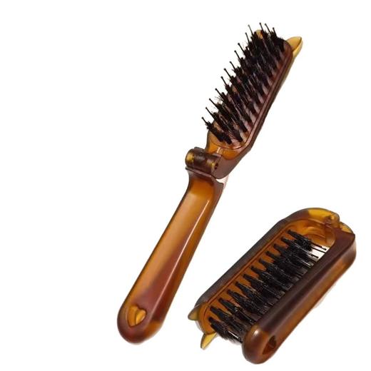 【9.9元抢❗️猪鬃毛折叠梳】猪鬃毛深人头皮摩擦发丝，加长圆滑梳齿深入发根 不伤头皮，梳发舒适梳理柔顺，猪鬃毛梳鬓角梳，女士化妆盘发卷发，蓬松造型美发打毛小梳子L 商品图4