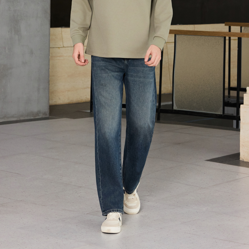 半身缘男裤 秋季宽松直筒舒适透气有型显高牛仔裤253101U10130054