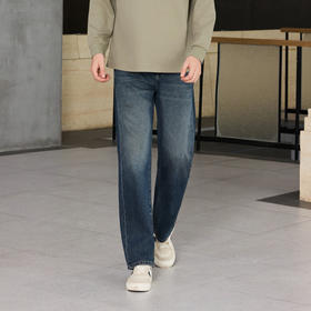 半身缘男裤 秋季宽松直筒舒适透气有型显高牛仔裤253101U10130054