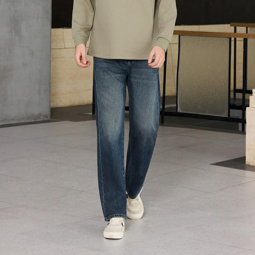 半身缘男裤 秋季宽松直筒舒适透气有型显高牛仔裤253101U10130054 商品图0