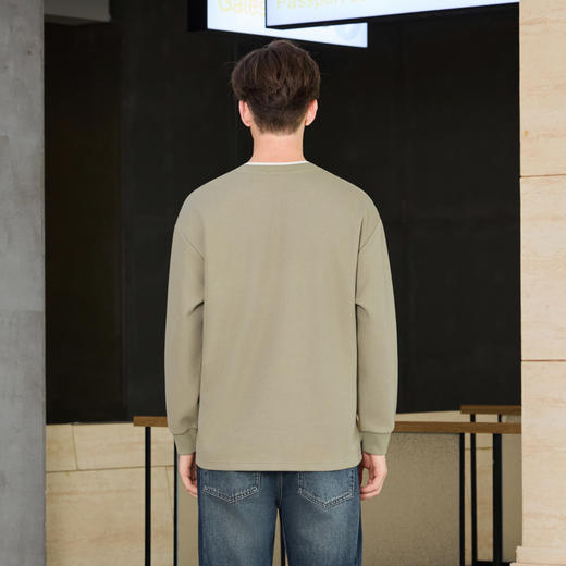 半身缘男装 秋季经典V领假两件高棉柔软舒适T恤253212U01110037 商品图4