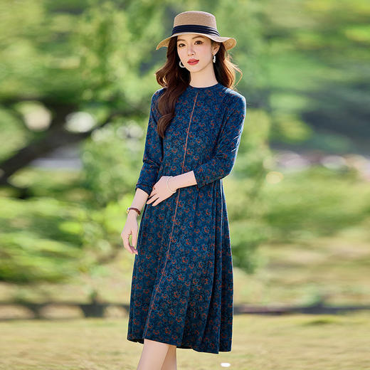 HR SYY2407法式轻熟风碎花连衣裙气质优雅中长款裙 商品图3