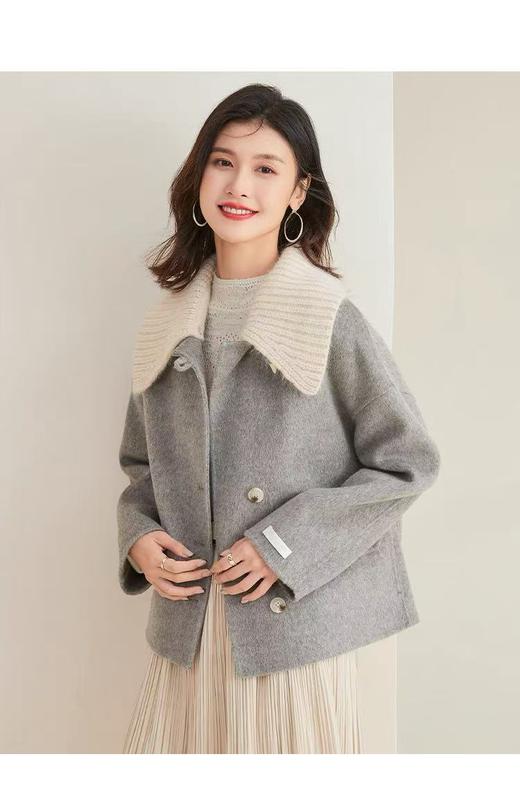 【高端系列】（针织领可拆卸）手工定制2286款70%绵羊毛双面尼牛角扣外套-喜出 商品图5