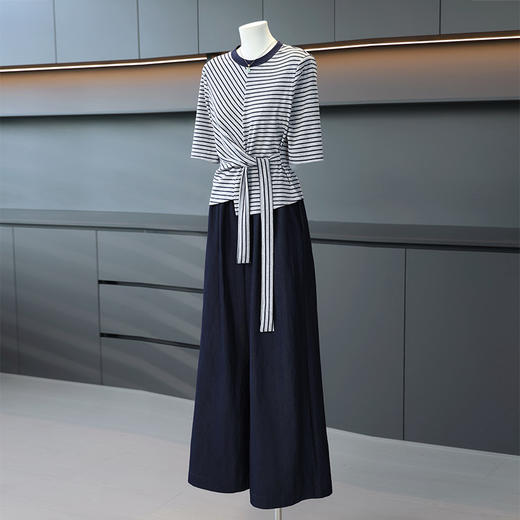 FW 8506时尚休闲套装洋气显瘦收腰条纹T恤阔腿裤两件套 商品图2