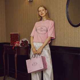 圆领粉色纯棉印花烫钻工艺804