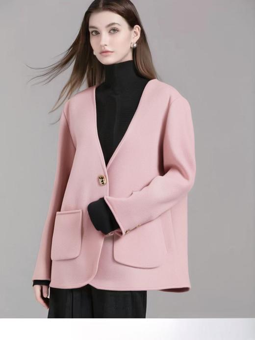 【高端系列】手工定制3102款100%澳毛金色扣V领高端大气双面尼外套-喜出 商品图8