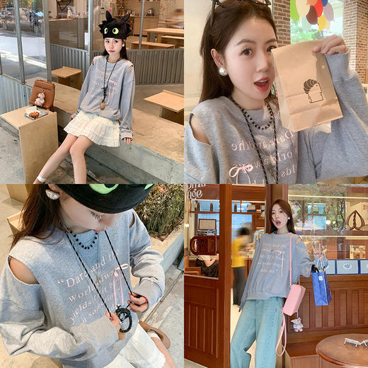 <曾小咸推荐>现货秒杀 ！微信超特价！字母印花露肩卫衣 日常149.99 立减70 秒杀79.99！！ 商品图3