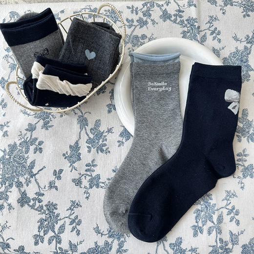 《04无货勿拍》袜子女中筒袜灰系藏蓝学院风纪念日百货门店同款164244562 商品图5