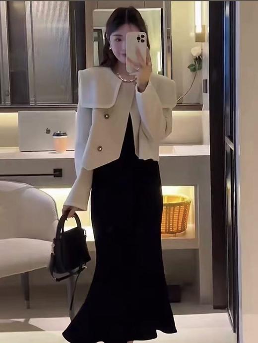 【高端系列】手工定制70%绵羊毛➕莱赛尔短款海军领不规则双面尼短款外套-喜出 商品图4