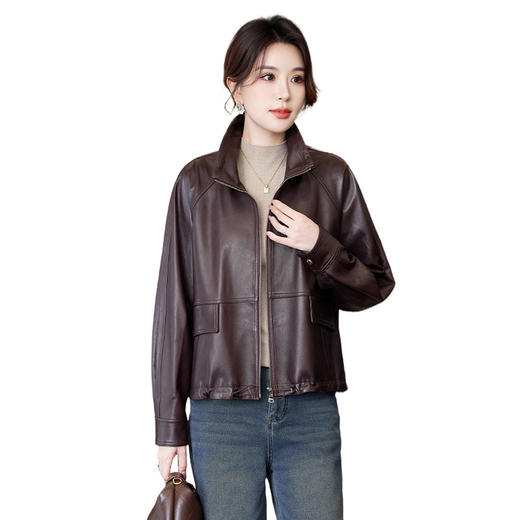 TC 23528时尚立领皮衣外套宽松休闲气质短款皮夹克上衣 商品图4