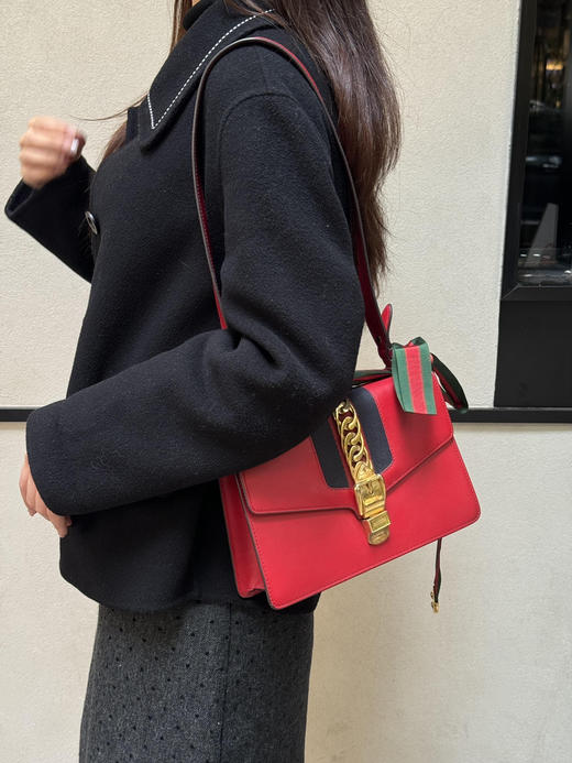 gucci 红色 box牛皮 中号 丝巾包 单肩包 商品图2