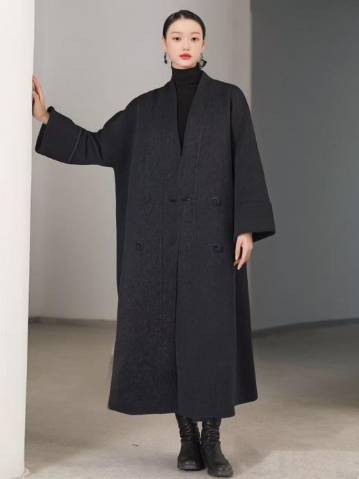 【高端系列】手工定制88089款100%澳洲美利奴羊毛立体门襟边简约双面尼大衣-喜出 商品图1