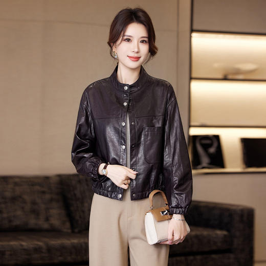 TC 23537复古立领小皮衣外套小个子短款机车真皮绵羊皮夹克 商品图2