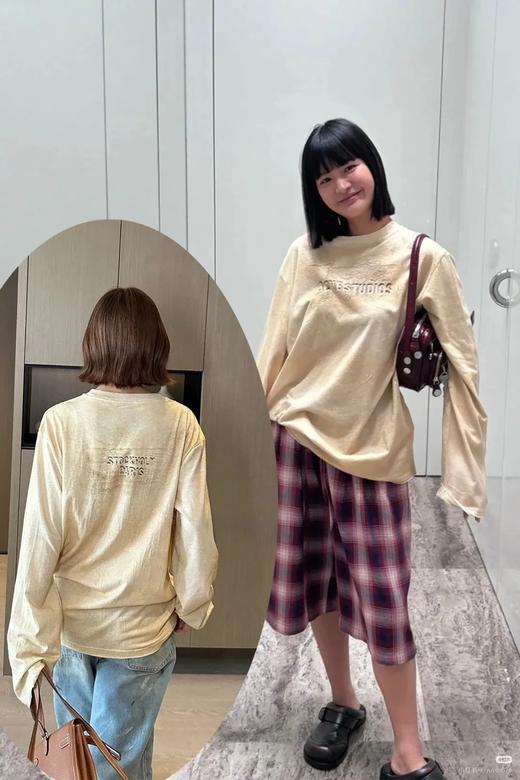 水洗做旧成衣染色数码印花3D浮雕定位剪裁复古油画情侣款宽松OS长袖打底衫T恤 商品图2