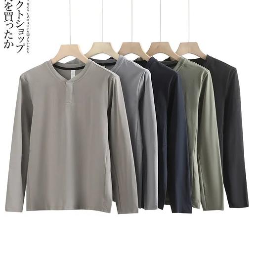 亨利领男新款纯棉纯色打底衫长袖T恤 商品图0