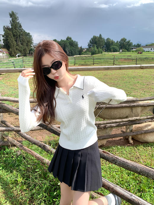 【149元任选2件】最后一波现货！韩系polo领麻花针织打底衫女 商品图1