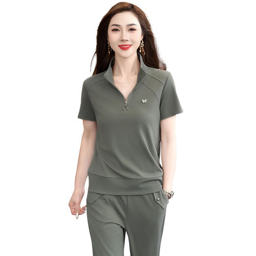 SP176-9913运动套装女夏季2025新款时尚洋气大码短袖长裤立领薄款宽松两件套 商品图4