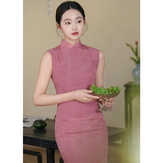 梅夏清赏夏款人棉提花素雅国风旗袍LSB3407 商品图3
