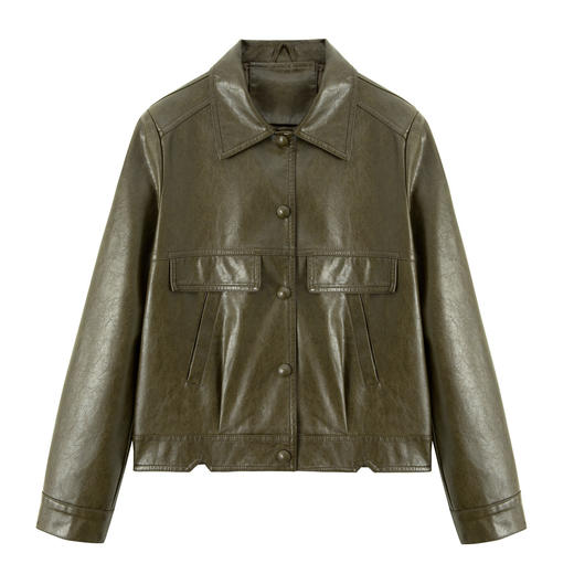 YYG82995潮流风皮衣外套女2025秋季新款翻领气质显瘦短款小个子夹克上衣 商品图4