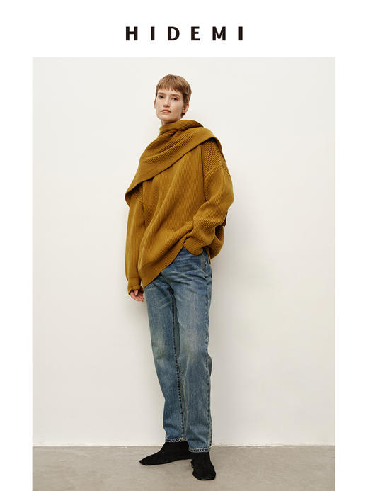 HIDEMI 美利奴羊毛分体围巾设计感粗针加厚款大毛衣 商品图2