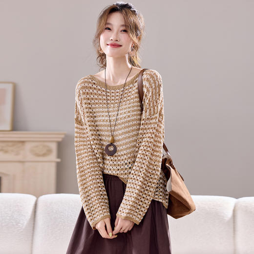 慵懒风镂空针织衫套头防晒罩衫，宽松休闲上衣毛衣CC-J6877 商品图2