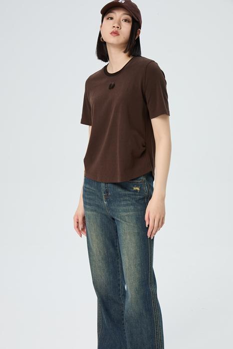 【爆款】水淼2025秋新款休闲气质弹力百搭丝绒领T恤1379 商品图1