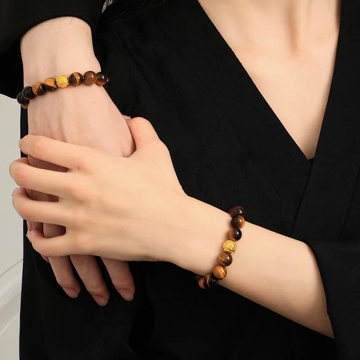 【七夕特惠】周大生足金虎眼石男士手串女黄金黑曜岩木变石手链转运珠生日礼物 商品图8