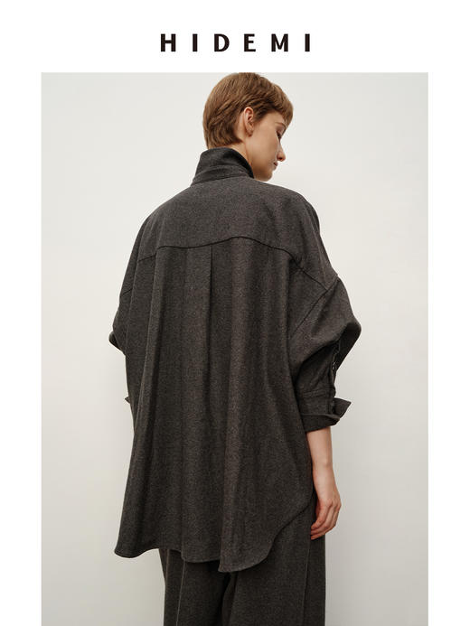 HIDEMI 极简衬衫设计感工装口袋毛呢套装 上衣/阔腿裤 商品图4