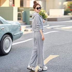 慵懒风黄色卫衣休闲套装，韩系减龄阔腿裤两件套HR-RR2048