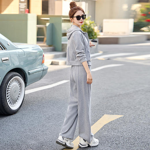 慵懒风黄色卫衣休闲套装，韩系减龄阔腿裤两件套HR-RR2048 商品图0