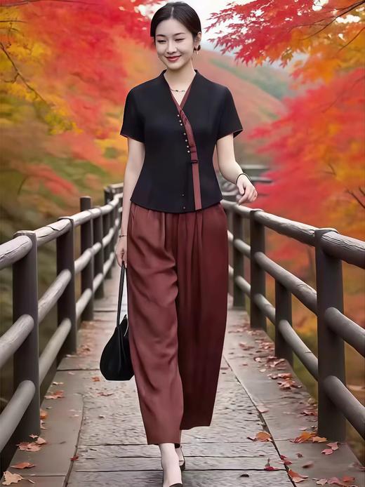 新款中式收腰小衫松紧腰九分裤两件套早秋 商品图0