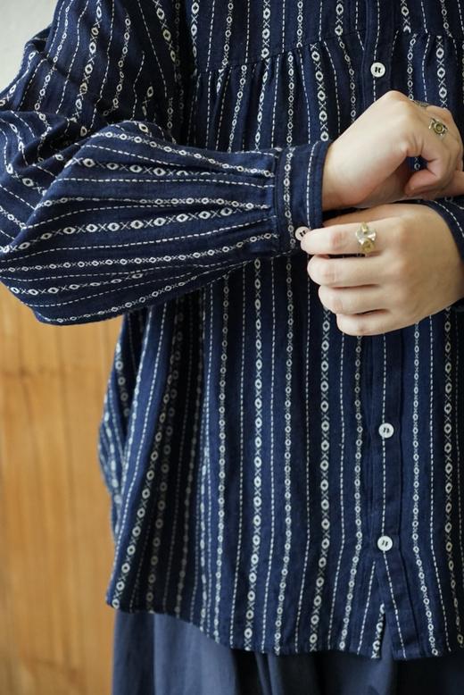 Antiquites ichi 藏蓝带条纹图案长袖衬衫 商品图2