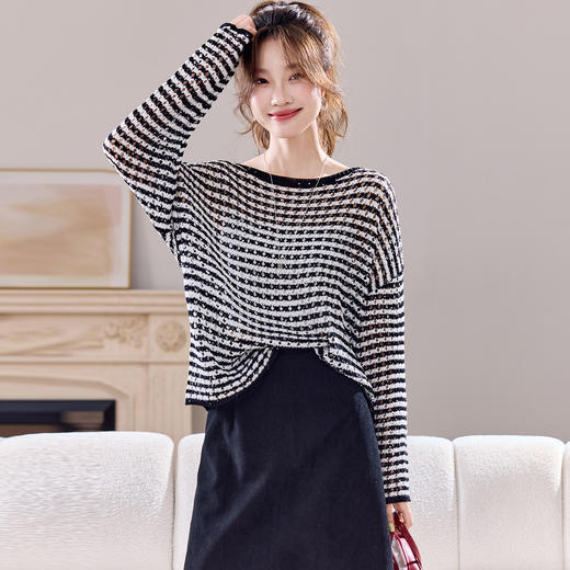 慵懒风镂空针织衫套头防晒罩衫，宽松休闲上衣毛衣CC-J6877 商品图3