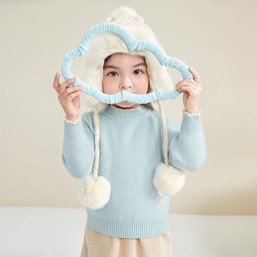 笛莎Deesha 童装女童毛衫2025冬新款女童甜甜撞色波浪花瓢边蝴蝶结毛衣 商品图0