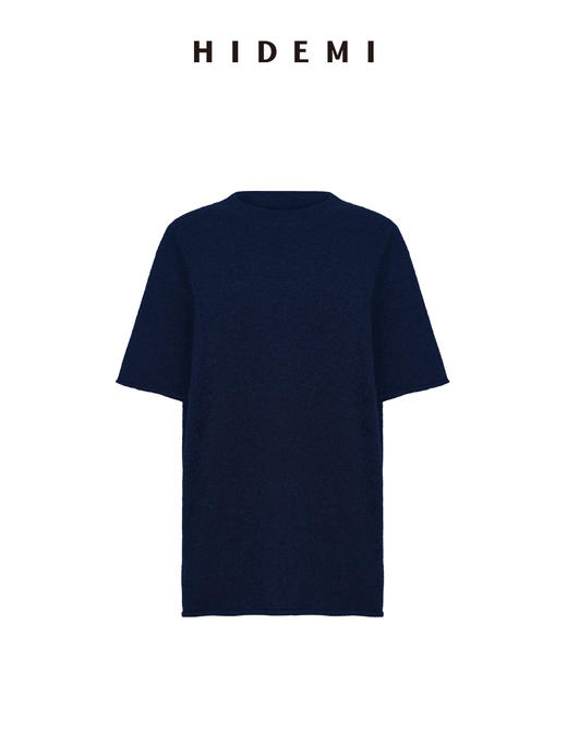 HIDEMI 进口澳洲美利奴羊毛极简廓形卷边设计感圆领套头短袖毛衣半裙套装 商品图8