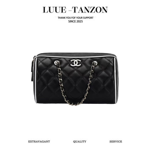 香奈儿 25P春夏 羊皮保龄球包黑/白边（LZ） 商品图0