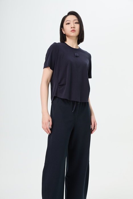 【爆款】水淼2025秋新款休闲气质弹力百搭丝绒领T恤1379