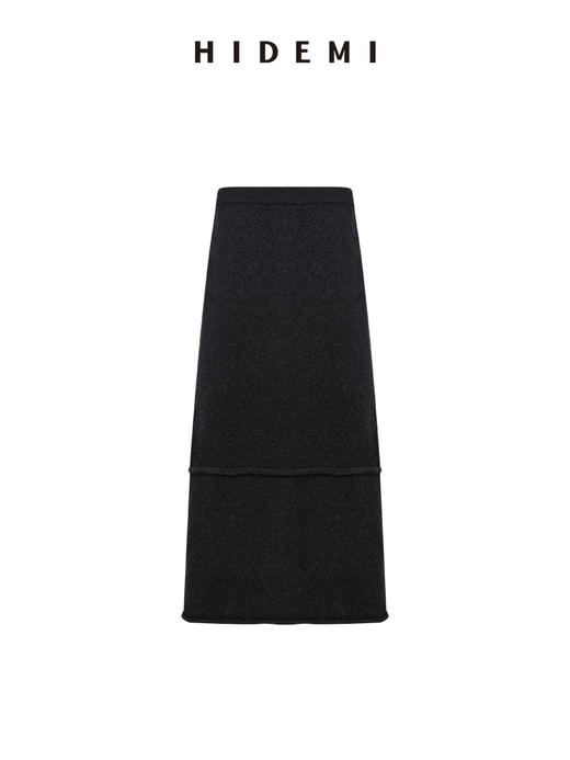 HIDEMI 进口澳洲美利奴羊毛极简廓形卷边设计感圆领套头短袖毛衣半裙套装 商品图9
