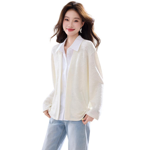 假两件衬衫拼接针织开衫，薄款毛衣外套长袖上衣CC-J6868 商品图4