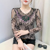 2025年秋冬新款长袖时尚洋气v领花边领烫钻拼接网纱显瘦小众女装 商品缩略图0