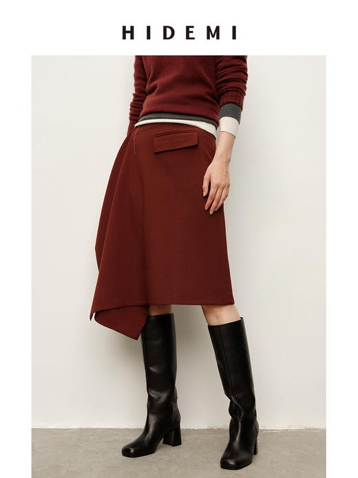 HIDEMI 极简不对称设计感西装口袋手工拱针堆叠半身裙 商品图7