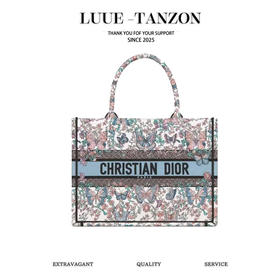 迪奥 印花刺绣 棉 托特包Tote包购物袋白蓝蝴蝶手提包 中号 （LZ）