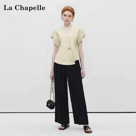 拉夏贝尔/La ChapelleV领短袖设计扣开衫女法式设计感小众洋气时尚高级感上衣 商品图1