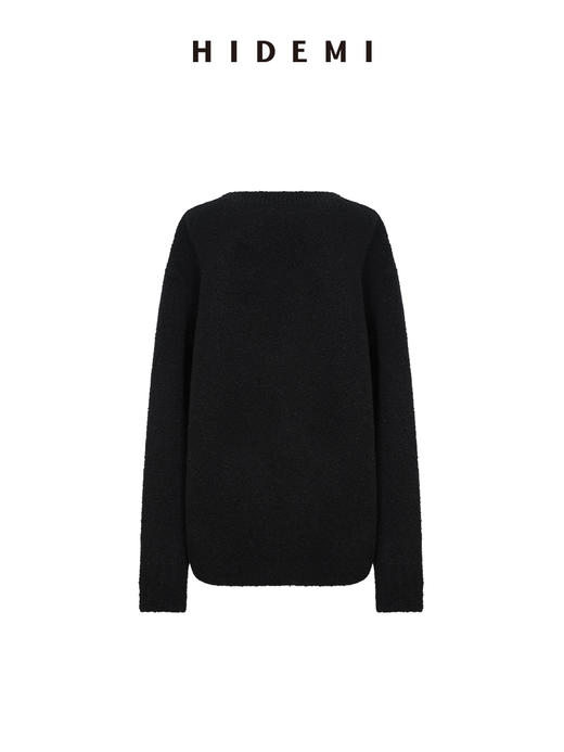 HIDEMI 进口强缩肌理澳洲美利奴羊毛v领大阔型厚款oversize套头慵懒毛衣 商品图8