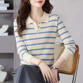 POLO领毛衣条纹长袖t恤，针织打底衫内搭上衣CC-101-82071