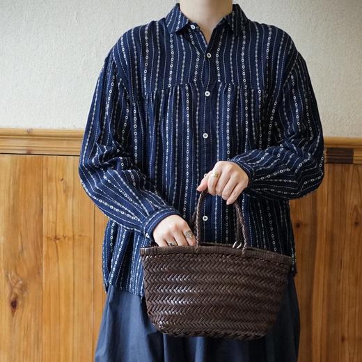 Antiquites ichi 藏蓝带条纹图案长袖衬衫 商品图0